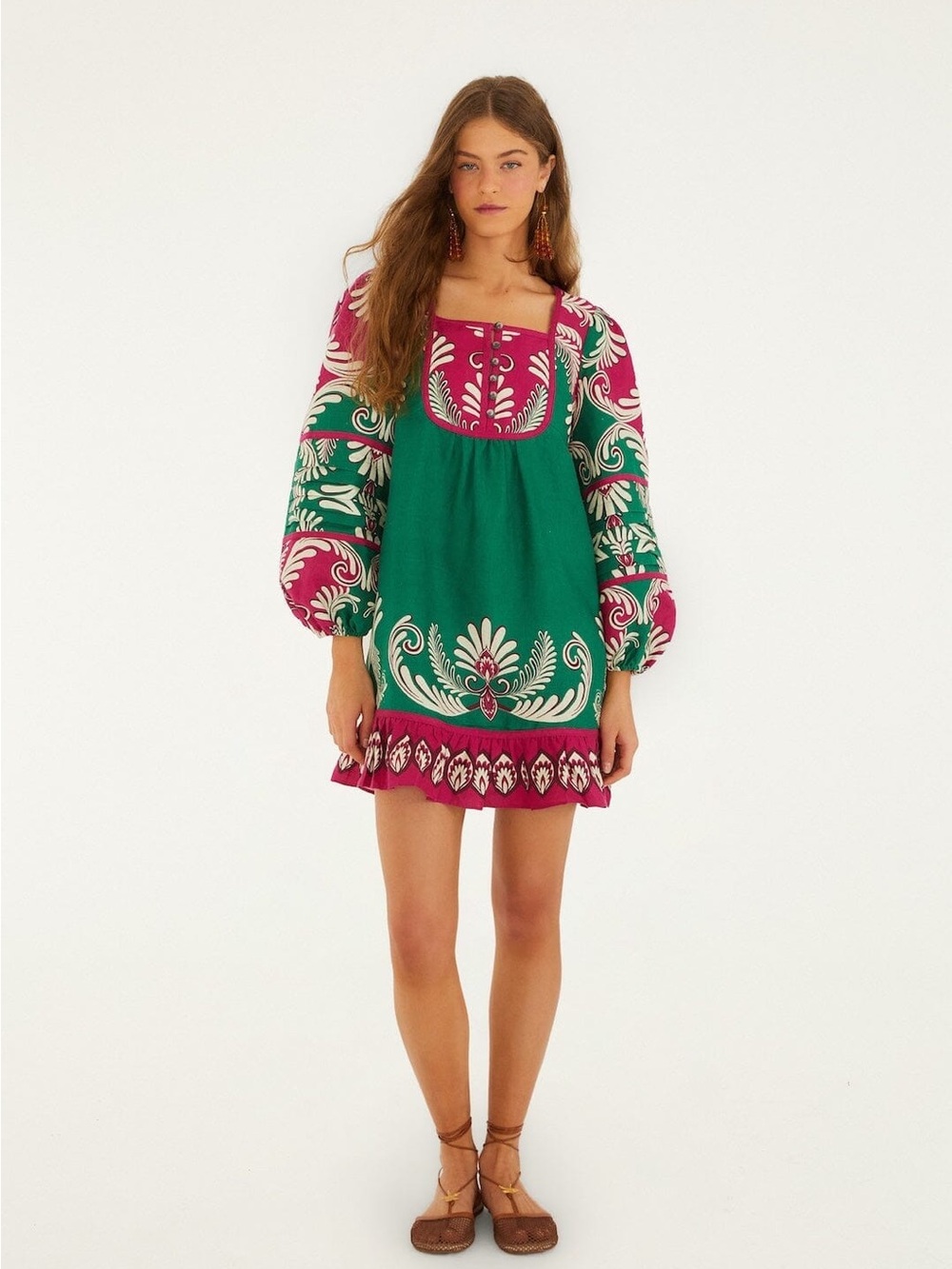 FARM RIO Multicolor Spring Arabesc Long Sleeve Mini Dress - Picture 4 of 5